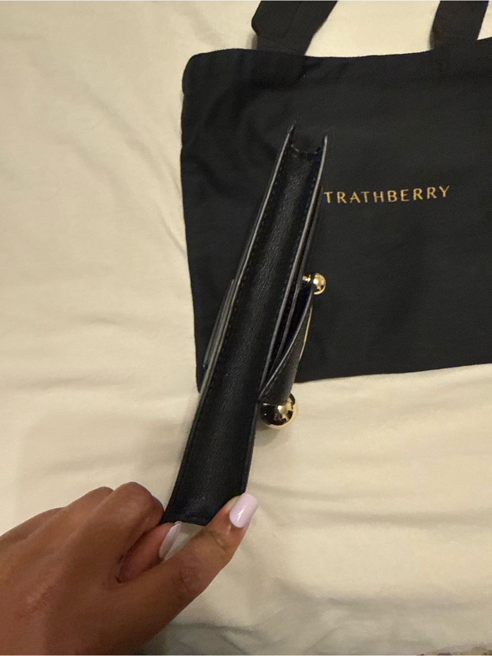 Strathberry Black Leather Wallet on Chain with Gold Arc Hardware - Picture 6 of 13